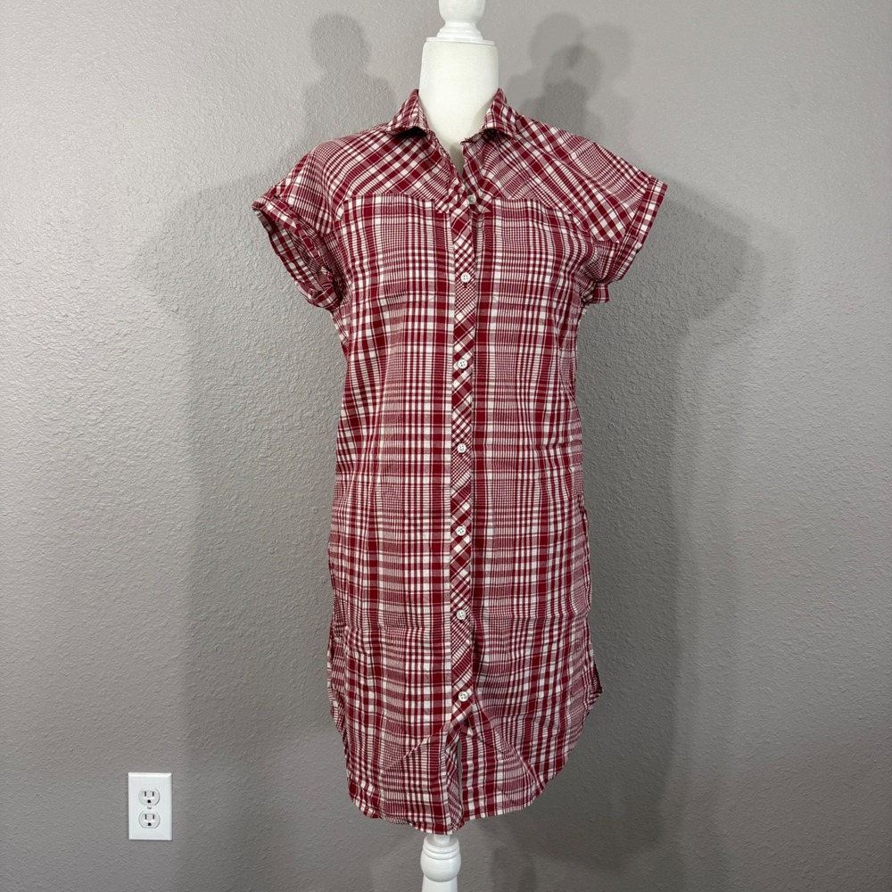 Pendleton Size XS Sunnyside Red Plaid Cap Sleeve Button Up Pockets Shirt Dress